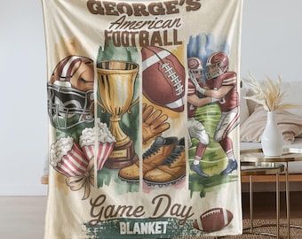 Personalized Football Blanket, Personalized Football Game Day Blanket, Custom Name Football Watching Throw, Sports Fan, Gift for Him