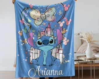 Stitch Blanket, Custom Name Blanket, Disney Blanket, Custom Stitch Blanket, Disney Trip Blanket, Birthday Gift, Disney Fans, Disney Lovers