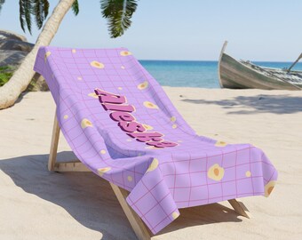 Custom Pink Girl Beach Towel, Eggs Pink Beach Towel-Personalized, Customized Beach Towel,Summer Bech Towel, Beach Towel for Womens and Girls