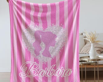Personalized Pink Princess Blanket, Custom Name Girly, Pink Doll Inspired Blanket, Custom Pink Girl Blanket, Pink Fashion Doll Lover Gift