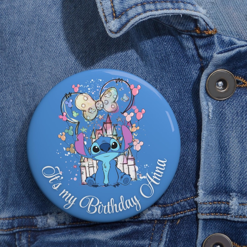 Pin Buttons, Stitch Birthday Button Pin, Stitch Button Pin Party Favor, Custom Badge, Personalized Pinback Button, Disney Fans,Disney Lovers image 1