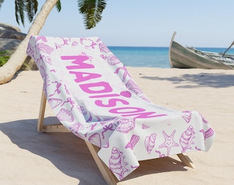 Beach Towel, Shell Beach Towel, Personalized SeaShell Beach Towel, Summer Pool Towel, Summer Essentials Beach Towel, Girls Towels, Vacation