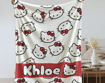Personalized Hello Kitty Blanket with Name | Custom Kids Blanket | Cute Hello Kitty Gift for Girls | Baby Shower Gift | Cozy Throw Blanket