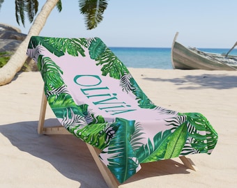 Palm Leaf Towel Beach, Tropical Beach Towel, Custom Beach Towel - Bachelorette Party Gifts, Beach Lovers, Personalized Towel, Vacation,Beach