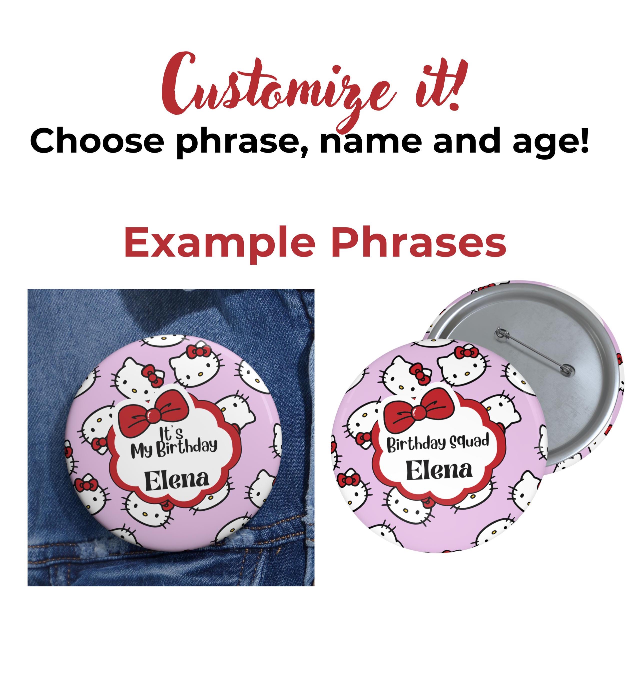 Pin Buttons, Hello Kitty Girl Birthday Button Pin, Pink Button Pin ...