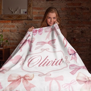 Personalized Pink Coquette Bow Blanket, Coquette Decor, Coquette Bedding, Baby Shower Gift, Mom, Birthday Gift, Gift for family and Friends