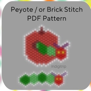 Seed Bead Earrings Peyote Pattern, Brick Stitch Pattern, Miyuki Delica Pattern, Hungry Caterpillar Earrings, Beaded Pattern PDF, Peyote bead