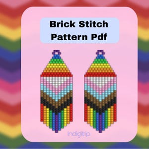 Brick Stitch Pride Flag Earrings Pattern, Beaded Fringe earrings Pattern, Miyuki Delica Patterns, LGBTQ Brick Stitch, DIY Seed Bead Pattern