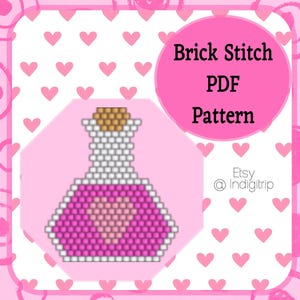 Seed Bead Earrings Pattern, Love Potion Brick Stitch Pattern, Miyuki Delica 11/0, Valentines Day Beaded jewelry, Cute Pink Beaded Earrings