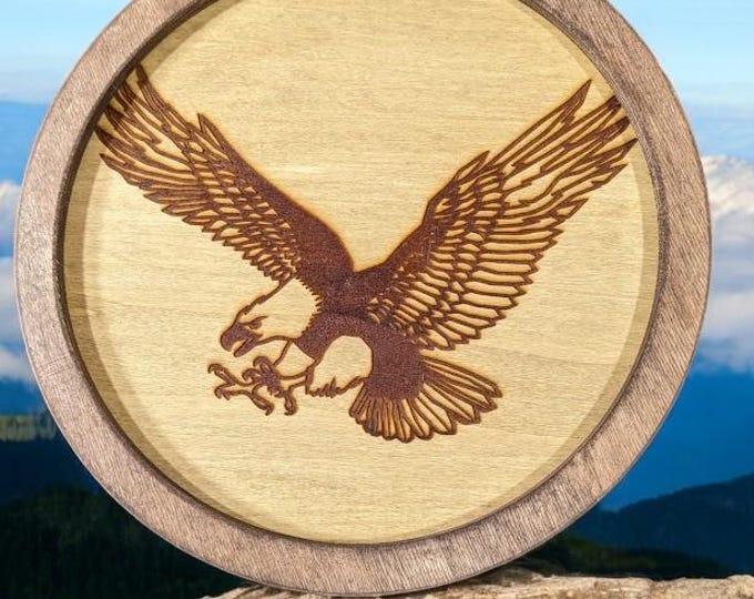 Round Laser Engraved Wooden Wall Sign with Eagle