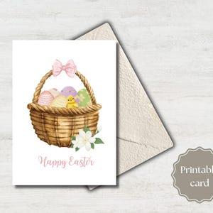 Happy Easter greeting card, Printable Easter greeting card, Basket Easter card, 5x7 Greeting card, Digital Greeting Card, Easter eggs