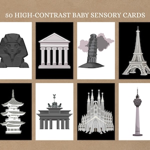 Tiny Travelers: Cartões para bebês de alto contraste World Wonder - 50 imprimíveis digitais para o desenvolvimento visual do recém-nascido e diversão na hora da barriga!