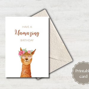 Cartão de aniversário incrível com lhama, Cartão de aniversário engraçado para imprimir, Cartão de aniversário com animal, Cartão de aniversário fofo com lhama, Cartão de aniversário para amantes de lhama