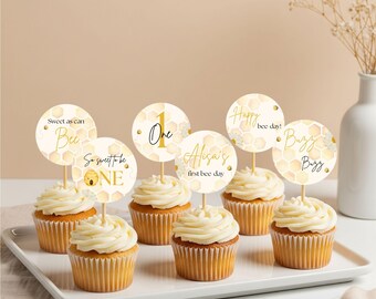 Bee First Birthday Cake Toppers: Printable Honeycomb Party Decor (PDF Download