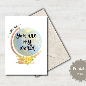 Tarjeta de felicitación "Eres mi mundo", tarjeta del Día de la Madre, tarjeta de felicitación imprimible del Día de la Madre, tarjeta para tu ser especial, tarjeta de "Te amo".