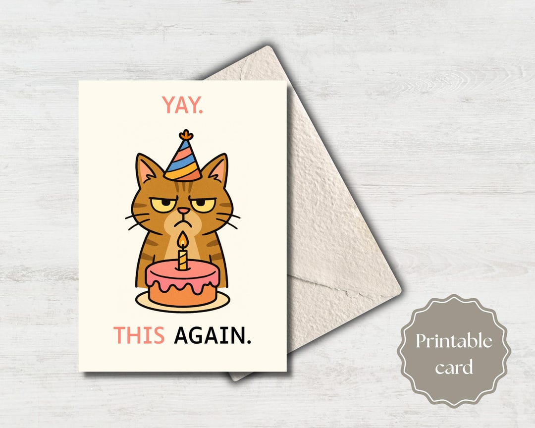 Grumpy Cat Funny Birthday Card: Printable 5x7" Greeting Card (PDF & JPG ...