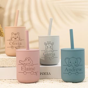 Custom Silicone Cup, Silicone Baby Cup with Straw, Engraved Silicone Sippy Cup, Toddler Training Cup, Baby Shower Gifts, Baby Tumbler Gifts