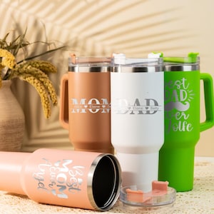 Taza de viaje térmica con el texto "Mejor papá del mundo" grabado, taza portátil personalizada para coche con tapa de popote, a prueba de fugas para agua caliente y fría, vaso de gran capacidad, para el Día del Padre.