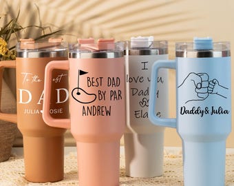 Vaso térmico personalizado de acero inoxidable de 1,2 litros con asa, taza portátil para coche con tapa de pajita, tazas de viaje isotérmicas, tazas para bebidas frías y calientes para papá, Día del Padre
