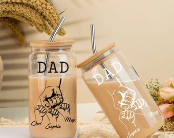 Benutzerdefinierte Becher Glas mit Strohhalm und Deckel, Papa Fist Bump Becher, Kaffeetasse für ihn, Geschenke für Papa von Tochter, Geburtstagsgeschenke, Vatertag