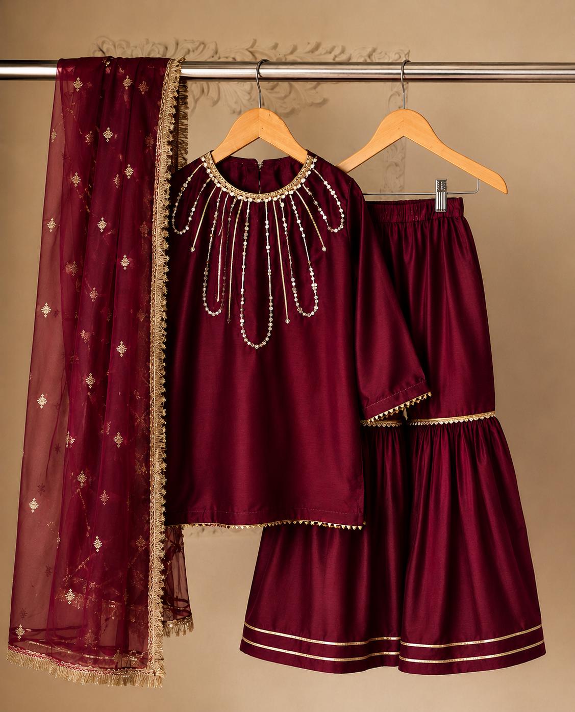 burgundy dress pakistan Rocco Maroon Dress  ZoyaHussain