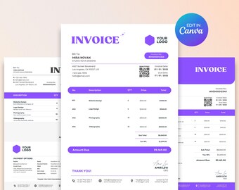 Invoice Template Set – Editable Canva Invoice Templates for Small Business | Printable Billing & Receipt Forms