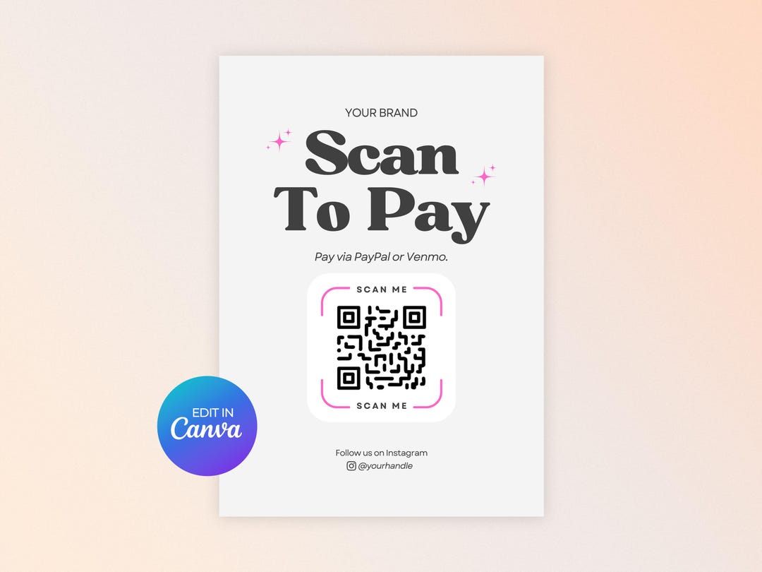 Editable Scan to Pay Sign: Small Business QR Code Template (canva) - Etsy