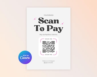Editable Scan to Pay Sign: Small Business QR Code Template (Canva)