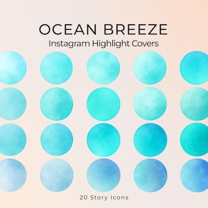 20 Blue Watercolor Instagram Highlight Icons | Ocean Breeze IG Story Covers | Aqua & Indigo Pastel Buttons