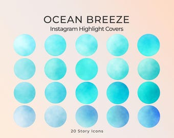 Ocean Breeze Watercolor Instagram Highlight Icons: Aqua Blue Story Covers (Digital Download)