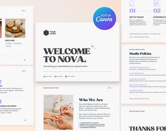 Beauty Salon Welcome Kit Template: Editable Client Brochure (Canva PDF)