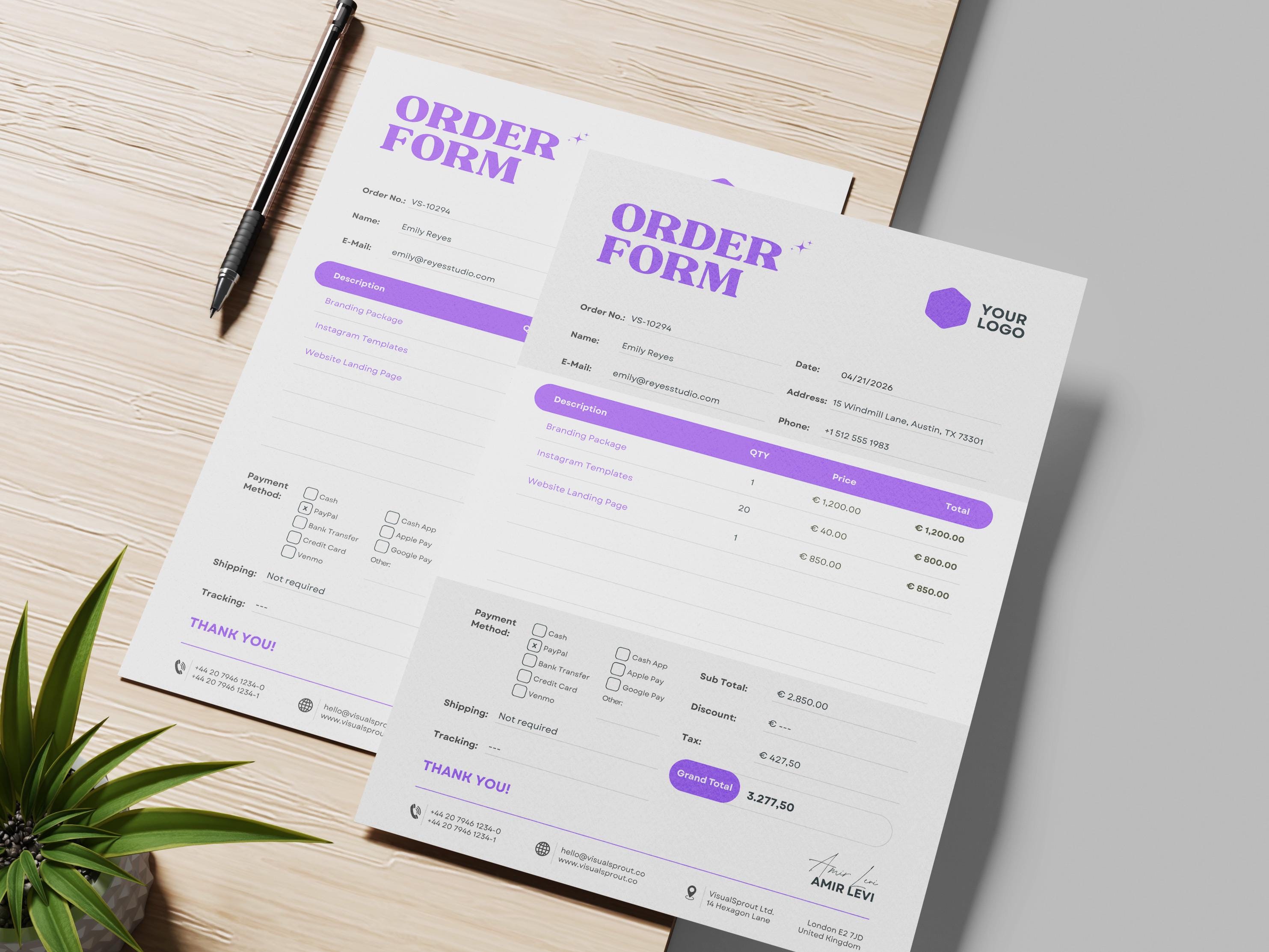 Editable Order Form Templates – Canva Set for Small Business & Creators ...