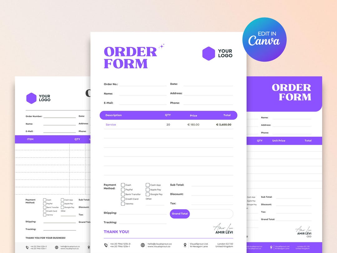 Editable Order Form Templates – Canva Set for Small Business & Creators ...