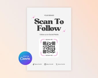 Social Media QR Code Sign Template: Scan to Follow (Canva Editable, Printable)