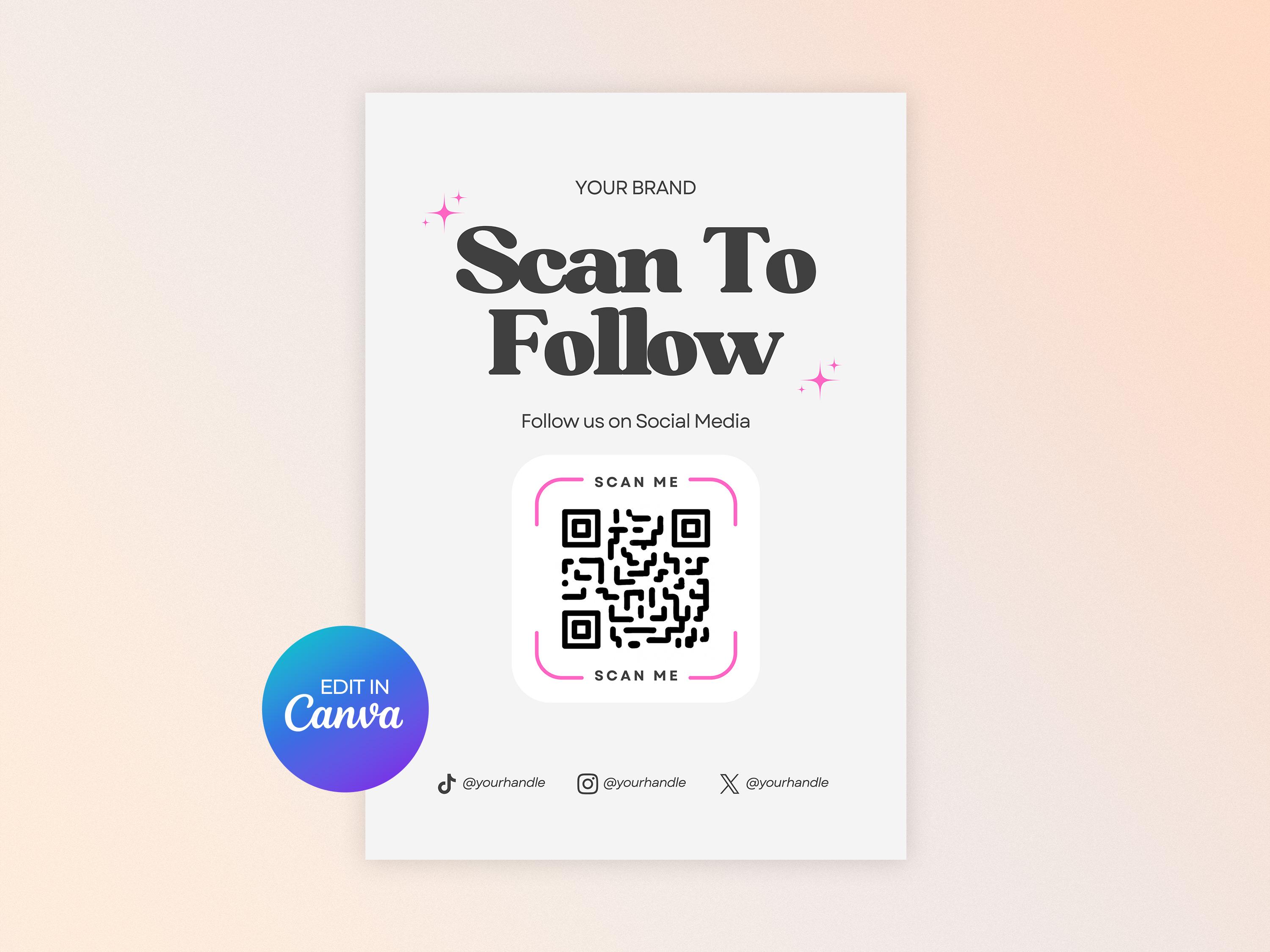 Social Media QR Code Sign Template: Scan to Follow (canva Editable ...