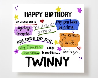 Happy BirthdayTWINNY Card - funny birthday card - custom message scribble
