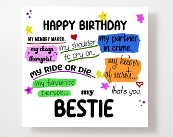 Funny Bestie Birthday Card - Custom Message