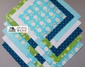 25-5 quot Teal_Green Flower Fabric Squares Quilt Craft Sew Charm Packs 5614