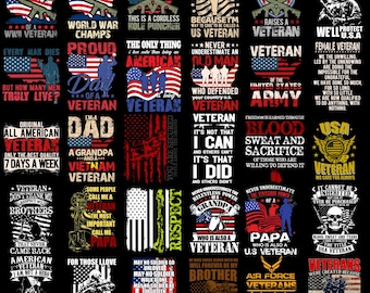 61 Patriotic Veteran T-Shirt Design Bundle | AI, EPS, JPG, psd,svg,png | Military Support Graphics & Patriotic Typography