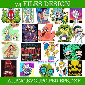 Paquete de 74 diseños de ropa urbana de dibujos animados: archivos PNG y AI / Gráficos de moda urbana para camisetas, sudaderas y productos / Descarga digital