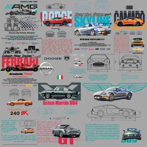 24 Premium Car T-Shirt Design Bundle / JDM Car T-Shirt Design PNG / Abbigliamento automobilistico personalizzato / Grafica per auto sportive classiche e moderne