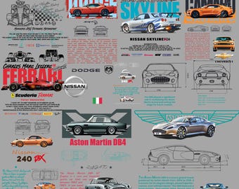 24 Premium Car T-Shirt Design Bundle | JDM Car T-Shirt Designs PNG | Custom Automotive Apparel | Classic & Modern Sports Car Graphics