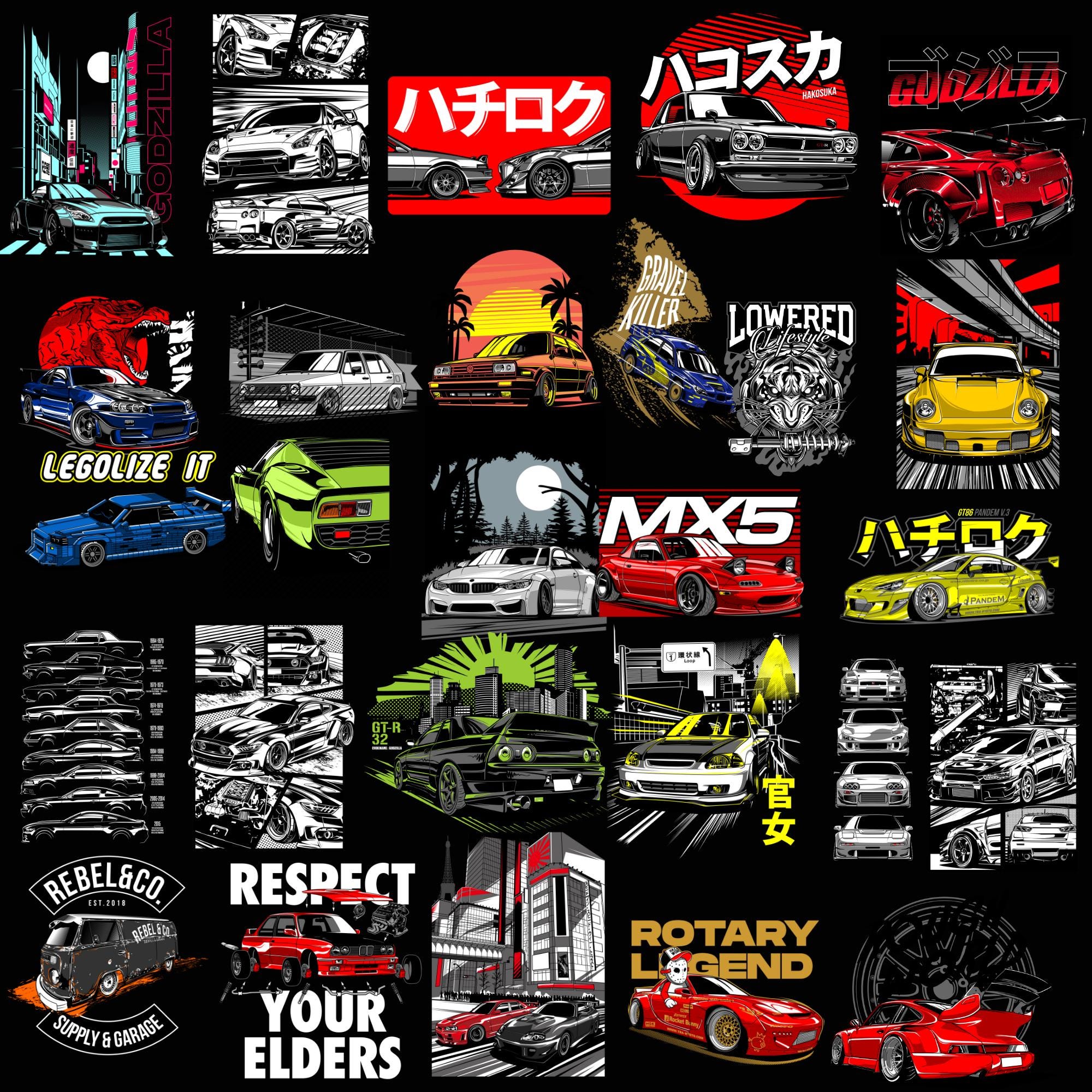 632+ Premium Car T-shirt Design Bundle | JDM Car T-shirt