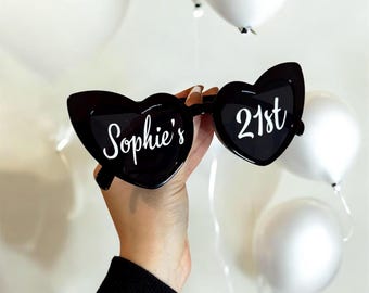 Personalised Heart Sunglasses. Birthday Party Glasses, Custom Name & Age