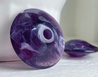 LARGE Chunky Vintage Amethyst Purple White Marbled Lucite Saucer Beads 38mm (4)