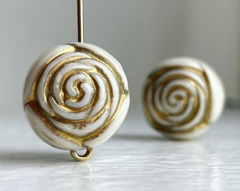 Etched Round Cream Ivory Gold Acrylic Rose Beads 16mm (10)