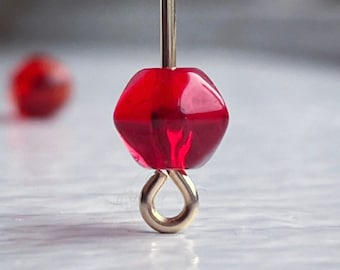 Vintage Czech Glass Red Beveled Nugget Beads 7mm (20)