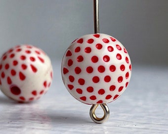 Red Off White Round Polka Dot Acrylic Beads Dimpled 12mm (16)
