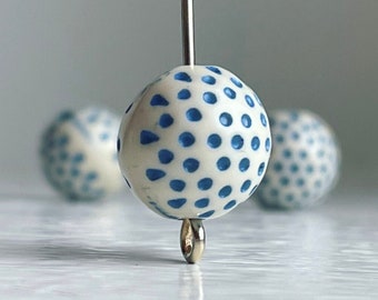 Blue Polka Dot Acrylic Beads Cream Round Beads 12mm (20)