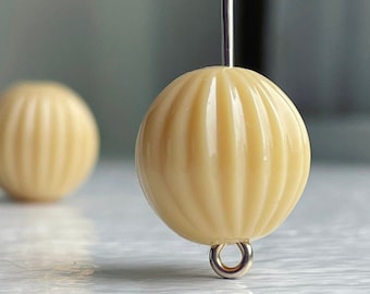 Tan Beige Fluted Round Acrylic Beads 14mm (14)